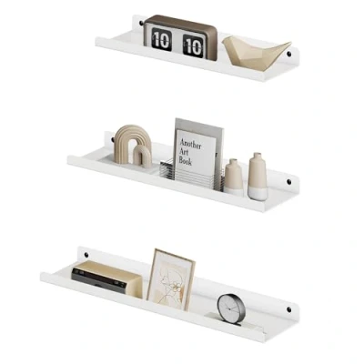 Abbildung von SONGMICS Wandregale aus Metall, 3er Set, Schweberegale, Industrie Design, Wandboards, fÜr Dekos, Bilderrahmen, mit 6 Schrauben zur Befestigung der Regale, unterschiedliche Layouts, weiß LFS012W01