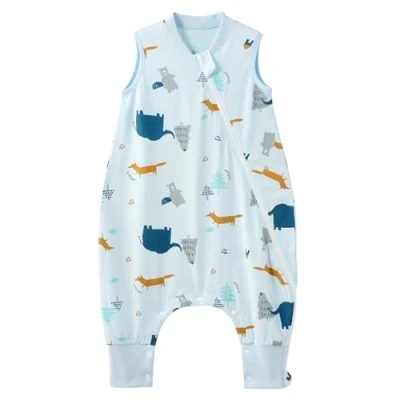 Abbildung von Duomiaomiao Schlafsack mit füßen, Sommerschlafsack füßen,100% Baumwolle Baby,Sommerschlafsäcke Baby 0.5 tog Atmungsaktiv, Cartoon Elefant