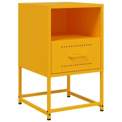Abbildung von vidaXL Nachttisch, Nachtschrank mit Stauraum, Nachtkommode für Schlafzimmer, Nachtkonsole Beistelltisch, Industrie Stil, Senfgelb Stahl