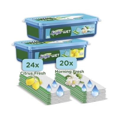 Abbildung von Swiffer Feuchte Bodentücher Nachfüllpackung Mit 24 Citrus Fresh Und 20 Morning Fresh, Für Eine Schnelle Einfache Reinigung