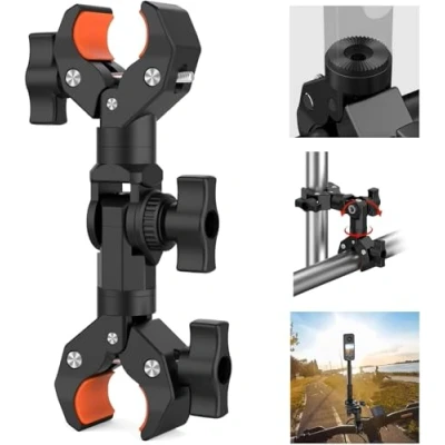 Abbildung von UNSTINCER Doppelklemme Halterung Rohr, Super Clamp Magic Arm Kamera Mount für Insta360 Selfie Stick Gelenkarm Stativ Motorrad Fahrrad Lenker Regenschirm Foto Reflektor Querstange Action