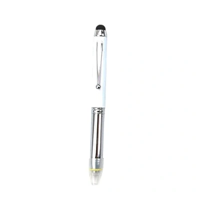 Abbildung von LED Kugelschreiber, Taschenlampein Stiftform, 3 in 1 Stift/Eingabestift/LED Licht, Tintenlampen mit Nachfüllung und Batterien für Schreiben nachts (1 Pack), weiß