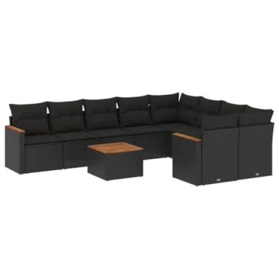 Abbildung von vidaXL Gartenlounge Set 10 tlg. Garten Lounge mit Auflagen Poly Rattan Schwarz, (10 tlg)