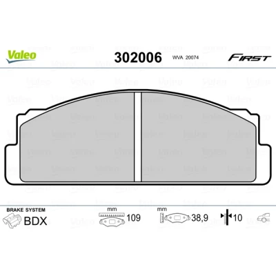 Abbildung von VALEO 302006 Bremsbelagsatz FIRST Hinterachse exkl. Verschleißwarnkontakt ohne Anti Quietsch Blech FIAT: X 1/9, 124 Sport Spider, 131 Limousine