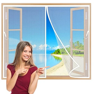 Abbildung von Fliegengitter BalkonFenster 85x110 cm Magnet Insektenschutz, Magnetvorhang HäNde Frei, Moskitonetz Magnetischer, Full Frame, Wohnzimmer Weiß Z