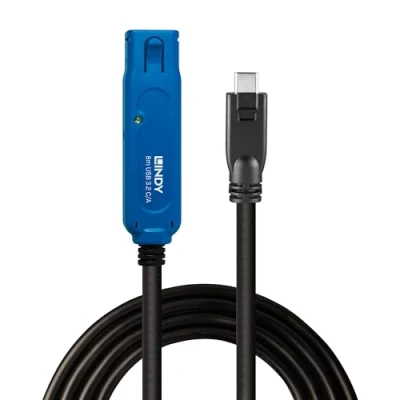 Abbildung von LINDY 43381 8m USB 3.2 Gen 1 C/A Aktivverlängerung Pro, Verlängerung bis zu 40m für A Geräte, 5Gbit/s, SuperSpeed inkl. Stromadapterkabel