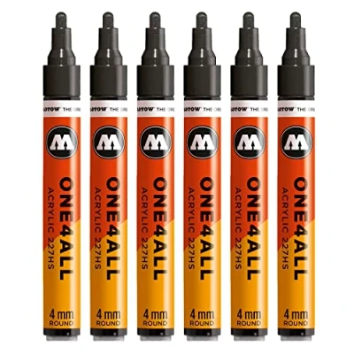 Abbildung von Molotow One4All 227HS Acryl Marker (4,0 mm Strichstärke, hochdeckend und permanent, UV beständig, für fast alle Untergründe) 6 Stück Farbe 180 signalschwarz
