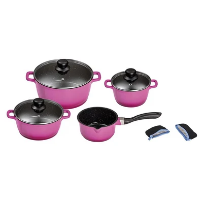 Abbildung von KING Topf Set, Aluminiumguss, (Set, 7 tlg., je 1 Kochtopf Ø 16/20/24 cm, 1x Stielkasserolle 16 cm), mit gratis Henkelpads, Induktion