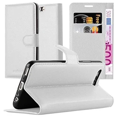 Abbildung von Cadorabo Hülle kompatibel mit Huawei P10 Plus Handyhülle aus Premium Kunst Leder Flip Klappbare Stoßfeste Magnetische [Standfunktion] [Kartenfächern] Cover für Tasche in Weiß