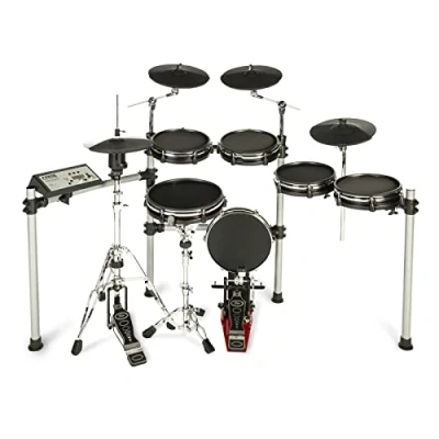 Abbildung von Fame Hybrid Pro E Drum Set, Elektronisches Schlagzeug mit Gewebefellen, Stereo Mesh Pads, 12“ Snare und Kick Pad, echter HiHat, 400 Sounds Software Editor