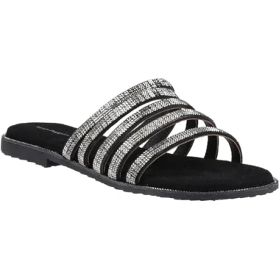 Abbildung von Hush Puppies Paris Slide Wildleder Damen Schwarz/Silber Sandalen