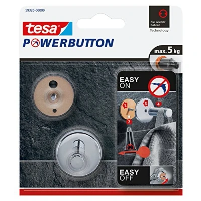 Abbildung von 4 x Tesa Klebehaken Powerbutton Universal S Tragfähigkeit 5kg rund chr