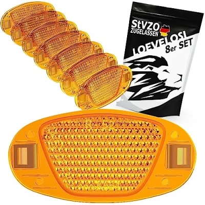 Abbildung von Speichenreflektoren Fahrrad Extra Verstärkt mit Stahlclips Reflektoren Orange 8er Set Katzenaugen StVZO Prüfzeichen Speichen Reflektor Reflector fürs Rennrad MTB Trekking Bike &amp; Kinder
