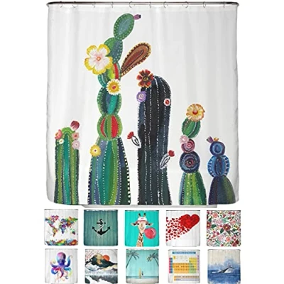 Abbildung von arteneur® Kaktus Blüten Anti Schimmel Duschvorhang 180x200 Recycelt mit Öko Tex Standard 100 Beschwerter Saum, Blickdicht, Wasserdicht, Waschbar, 12 Ringe &amp; E Book
