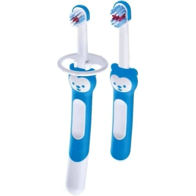 Abbildung von Mam Baby&#039;s Brush Zahnbürste Neonato im 2er Set für Neonati mit Sicherheitsring, Griff Milchzähne, 6+ Monate, Hellblau 60 g