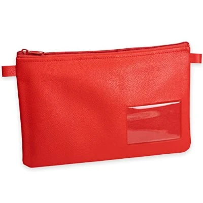 Abbildung von effektivo Banktasche Geldtasche farbig mit Reißverschluss und Fenster, Kunstleder rot, passend für Dokumente bis DIN A5