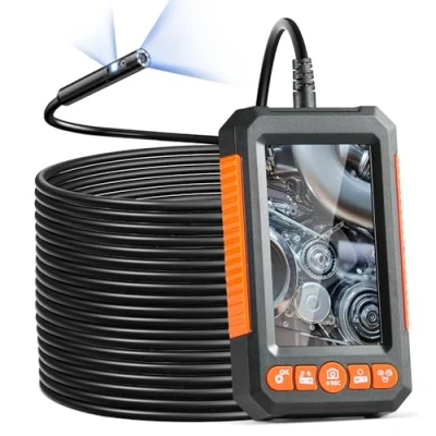 Abbildung von VEVOR Endoskopkamera mit 8+1 Lichtern, 15 m Kabel, Industrie Endoskop Doppellinse, 4,3 Zoll Bildschirm, 1920x1080P Inspektionskamera, 4 facher Zoom IP67 wasserdicht Ideal für Auto Sanitär