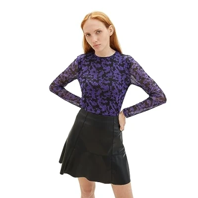 Abbildung von TOM Tailor Denim MIT print Langarmshirt, Damen, Größe: XL, Lilac black flower