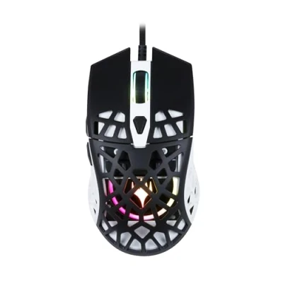 Abbildung von Konix Magic The Gathering Kabelgebundene Gaming Maus Ultra Light 70 g für PC 7 DPI Stufen LED Hintergrundbeleuchtung Schwarz und Weiß.