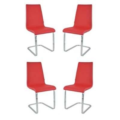 Abbildung von Tommychairs 4er Set Freischwinger Stühle BERLIN mit hochfestem rechteckigem Freischwingergestell aus Stahl und Sitzflaeche mehrschichtigem Holz gepolstert rotem Kunstleder bezogen