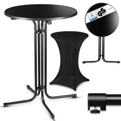 Abbildung von VESKA Stehtisch Ø 80cm inkl. Husse, Gastro Bistrotisch (klappbar Indoor &amp; Outdoor, höhenverstellbare Füße, Klapptisch rund), Partytisch, Empfangstisch, Gartentisch wetterfest