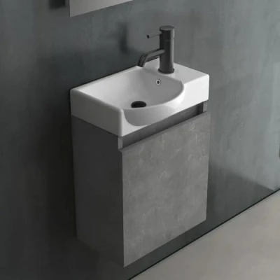 Abbildung von Alpenberger Waschbecken mit Unterschrank Waschtisch Grau Waschbeckenunterschrank 45 cm Breit Aufsatzwaschbecken Kleines Gäste WC Möbel Waschtischunterschrank Hängend