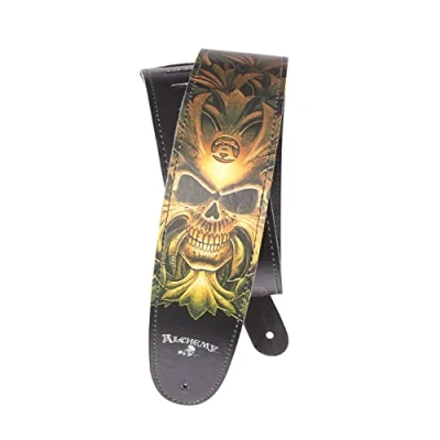 Abbildung von D&#039;Addario Alchemy Leder Gitarrengurt, Green Skull