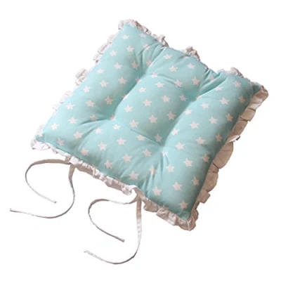 Abbildung von Homescapes Rüschenkissen zum Wenden 40 x cm Stuhlkissen mit Bändern Stars blau Sitzkissen Rüschen