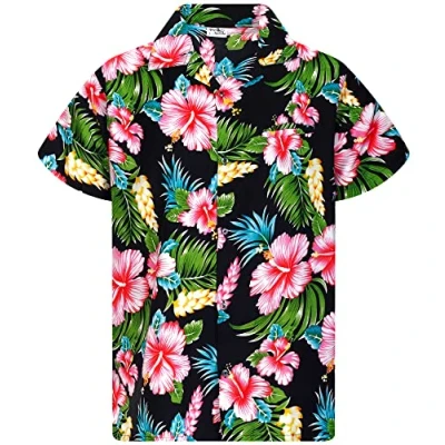 Abbildung von KING KAMEHA Hawaii Hemd für Herren, flippig, lässig, mit Knopfleiste, kurzärmelig, Unisex, Blumen, Strandparty, Hibiskus, NEU, Hibiscus New Black, Groß