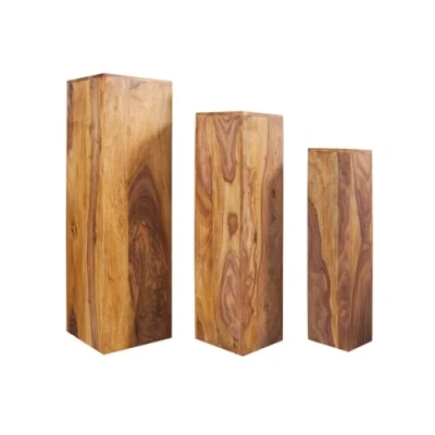 Abbildung von Invicta Interior Design Beistelltisch Säule MAKASSAR 3er Set 80cm/70cm/60cm hoch Sheesham Stone Finish Beistelltische Tische