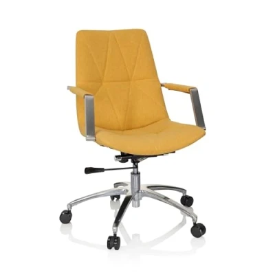 Abbildung von hjh OFFICE 670985 Drehstuhl SARANTO II Stoff Senfgelb moderner Sessel im Retro Look mit Rollen, höhenverstellbar