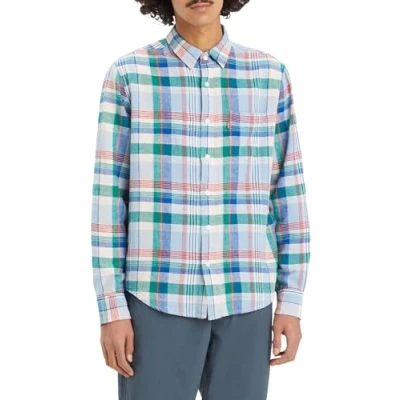 Abbildung von Levi&#039;s Herren Sunset 1 Pocket Standard Hemd mit Button Down Kragen, Heath Plaid True Blue, S