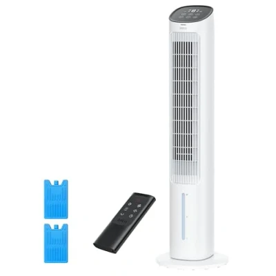 Abbildung von Dreo Turmventilator mit Wasserkühlung, 43 Luftkühler Wasserkühlung Leise, 4 Geschwindigkeiten Modi Verdunstungskühler, APP Steuerung, Eisbeutel, 85 Oszillation, 12 Std. Timer, weiß