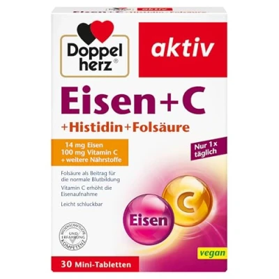 Abbildung von Doppelherz aktiv Eisen + C Histidin Folsäure 30 St