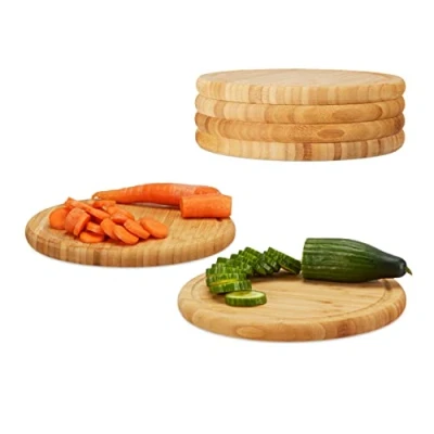 Abbildung von Relaxdays, Natur Frühstücksbrettchen rund 6er Set, Bambus, 30 cm, Küchenbrett, pflegeleicht, natürlich, messerschonend