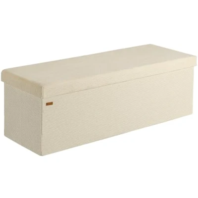 Abbildung von Casaria® Sitzbank mit Stauraum Beige Cord inkl. 2 Boxen Faltbar 300kg Belastbar 114x38cm Truhe für Wohnzimmer Schlafzimmer Flur Truhenbank Bank