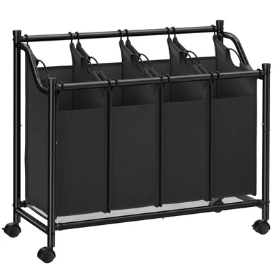Abbildung von SONGMICS Wäschekorb, mit Rollen, abnehmbaren Wäschesäcken, Wäschewagen, 4 x 35 L