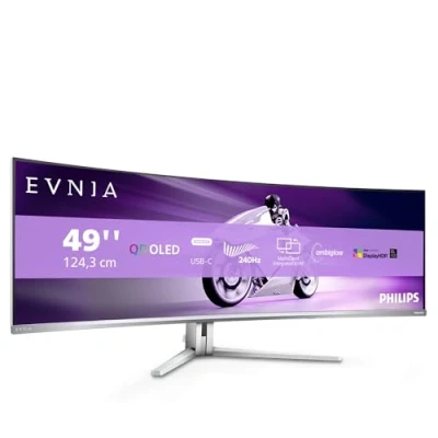 Abbildung von PHILIPS Evnia 49M2C8900AM 49 Zoll QD OLED Curved Gaming Monitor, 240 Hertz, 0,03ms GtG, HDR400, Ambiglow (5120x1440, HDMI 2.1, DisplayPort 1.4, USB C, Hub) Weiss