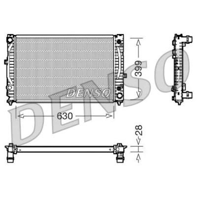 Abbildung von DENSO DRM02031 Kühler, Motorkühlung Aluminium 630 399 28 AUDI: A6 C5 Avant, A4 B5 Limousine, VOLKSWAGEN: Passat GP Variant