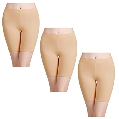 Abbildung von wirarpa Unterhosen Radlerhose Boxershorts Damen Hoher Bund Baumwolle Shorts Panties Lange Unterwäsche 3er Pack Beige Größe M