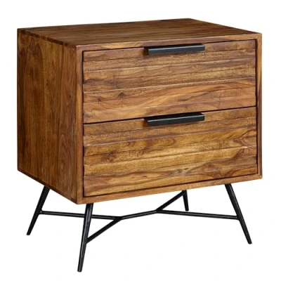 Abbildung von FineBuy Nachtkonsole Nishan 60 x 40 cm Sheesham Beistelltisch, Design Nachtkommode Boxspringbett, Nachttisch mit Schubladen, Beistellschrank Stauraum, Nachttischkästchen hoch