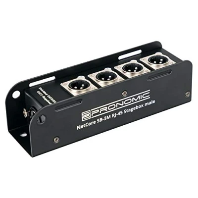 Abbildung von Pronomic NetCore SB 3M Multicore Stagebox male mit 4 XLR Buchsen (male) auf RJ45 Buchse zur Übertragung analoger oder digitaler Signale über Netzwerkkabel