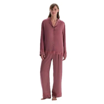 Abbildung von Dagi Women&#039;s Dusty Rose Regular Waist Lace Detailed Woven Trousers, Rose,40