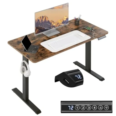 Abbildung von WOLTU Höhenverstellbarer Schreibtisch 120x60 cm, elektrischer Tisch, Computertisch mit USB Ladeanschluss, Stehschreibtisch Memory Steuerung, Rustikales Braun, TS194vbn02