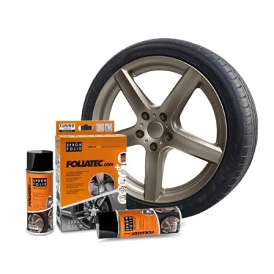 Abbildung von Foliatec Sprühfolie Auto Felgenfolie Sprüh Lack Set für 4 Felgen, Abziehbar, Gute Deckkraft, Bronze metallic matt, 2X 400ml