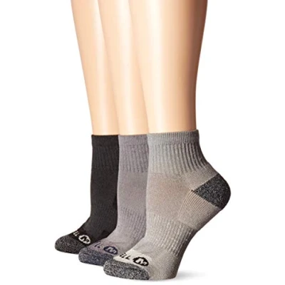 Abbildung von Merrell Damen 3er Pack Performance Cushion Quarter Socken Wandersocken, Anthrazit, Schwarz (Viertel), Small