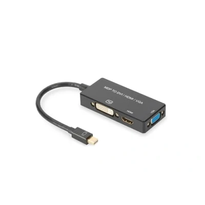 Abbildung von DIGITUS Mini DisplayPort Grafik Adapter, mDP zu DVI D + HDMI Typ A VGA, 4K Ultra HD 60Hz, Schwarz