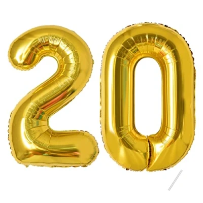 Abbildung von Zahlen luftballon 20 jahre Gold Folienballon 40&quot; 101cm Geburtstagsdeko Ballon Zahl Deko zum Geburtstag fliegt mit Helium 20.Geburtstag für Männer Frauen 20.Geburtstagsparty Jubiläum