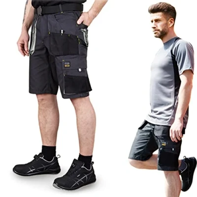 Abbildung von REIS FORECO TS BJS Arbeitsshorts für Herren, Cargo Shorts, Sicherheitsshorts, Arbeitsshorts, Garten Grau Schwarz Hellgrau, Größe: S