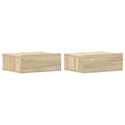 Abbildung von vidaXL 2X Nachttisch mit Schublade Hängend Nachtkommode Nachtschrank Nachtkonsole Wandboard Wandregal Sonoma Eiche 40x30x15cm Holzwerkstoff